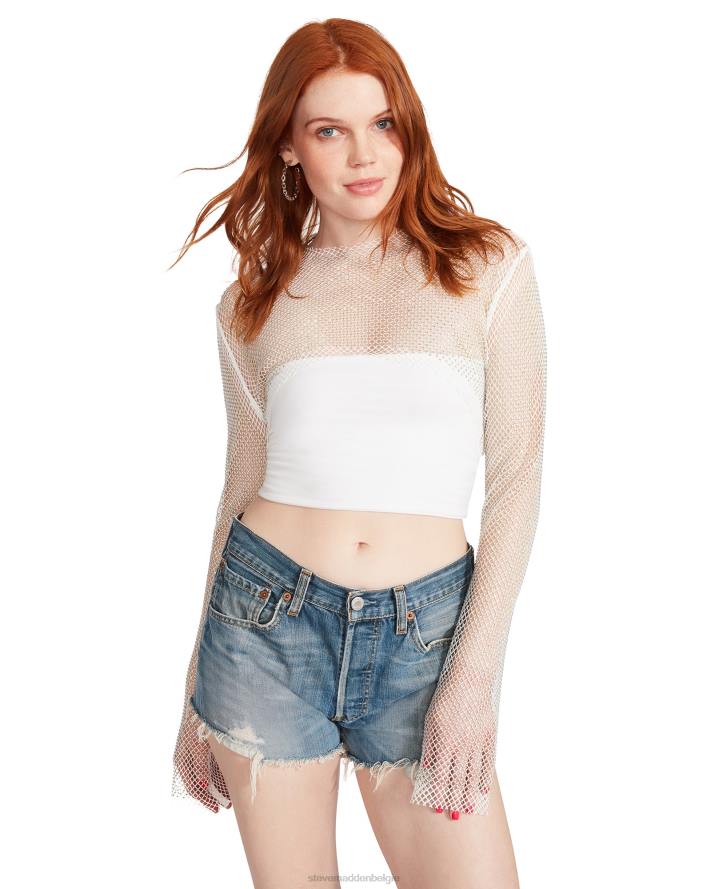 Steve Madden dragen vrouwen bolero van mesh met strasssteentjes wit 2D2L765