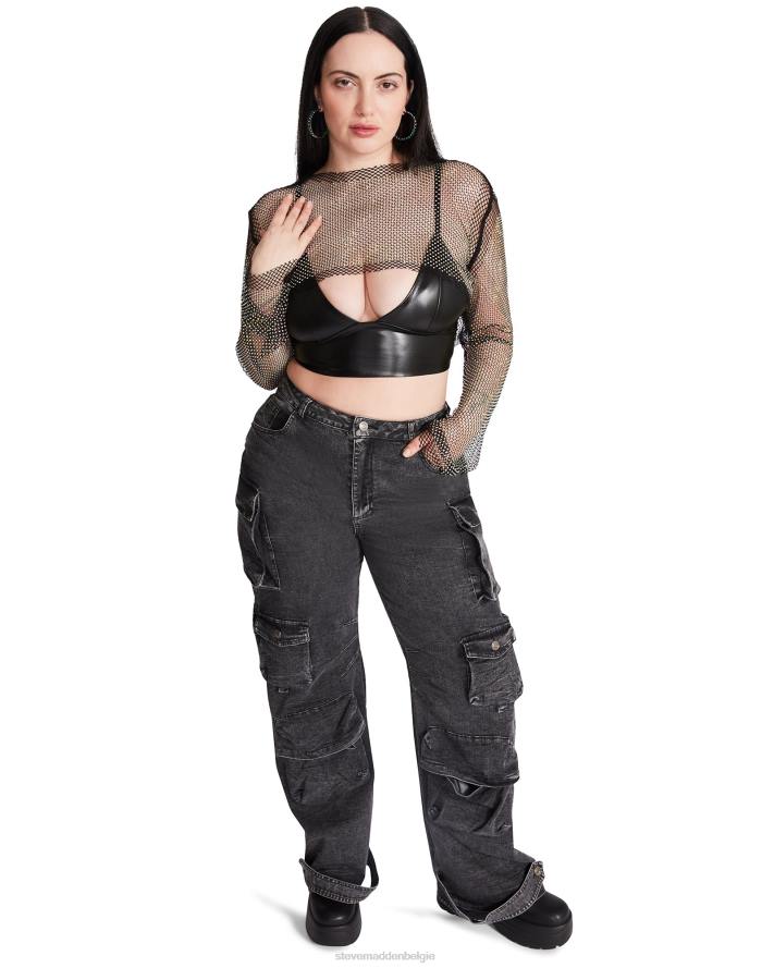 Steve Madden dragen vrouwen bolero van mesh met strasssteentjes zwart 2D2L751